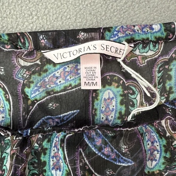 Victorias Secret Beach Dress Womens Medium Black Maxi Paisley Sheer Cover Up - Picture 3 of 16